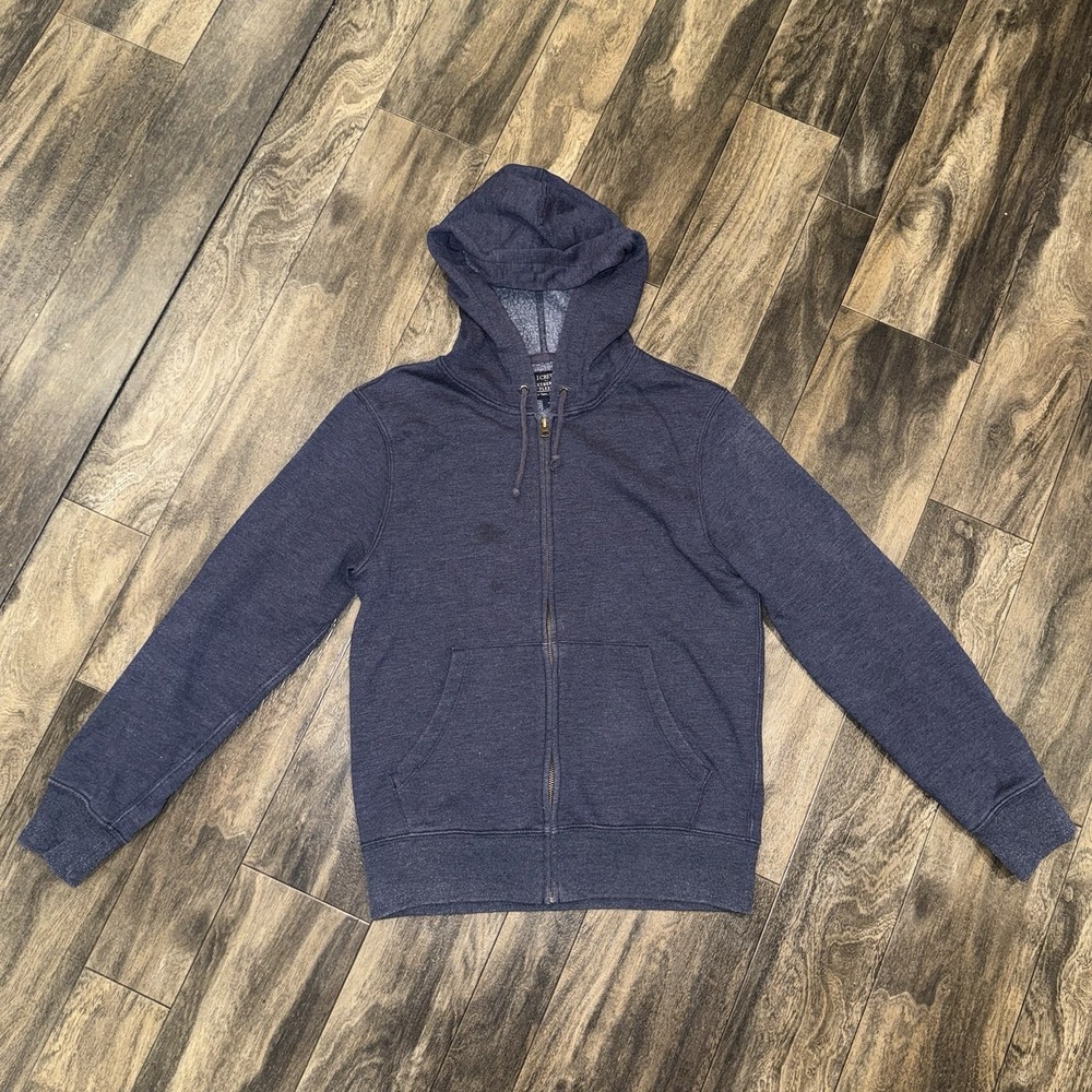 J.Crew Men's Navy Blue Authentic Fleece Hooded Full-Zip Jacket Size S